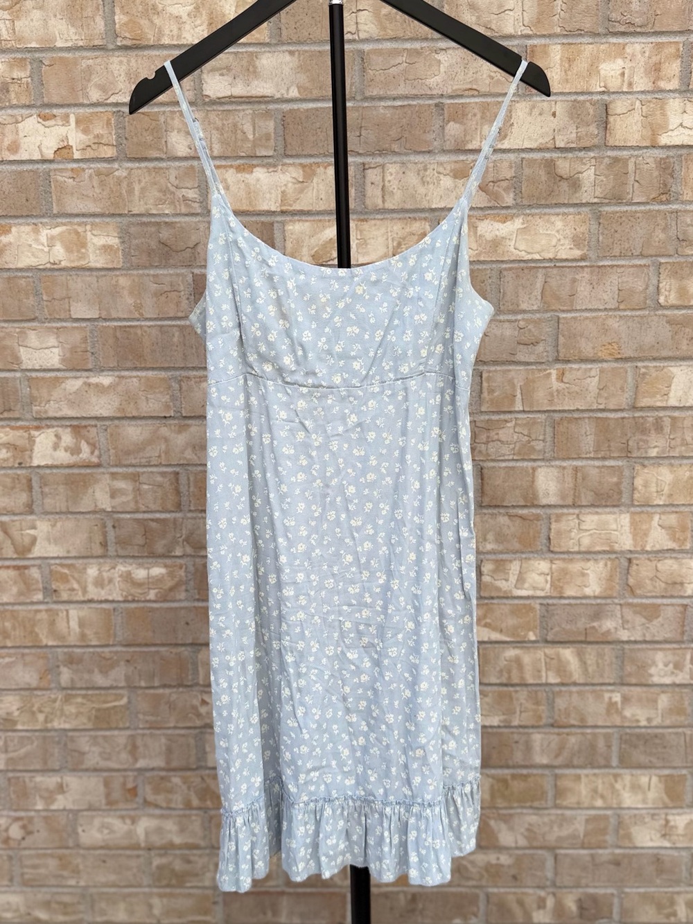 Brandy Melville Ditsy Floral Mini Dress Light Blue & White Tie Back Size 3